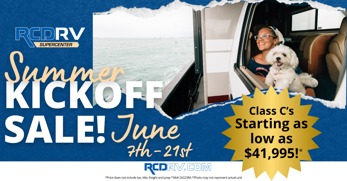 RCD RV motor home class C Summer Kickoff Sale banner